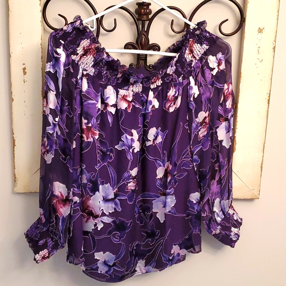 Off the Shoulder Silk Burnout Top